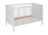 Baby Happy Bliss Nelly Babybett 120x60 cm – Kinderbett – Weiß – Buchenholz –...