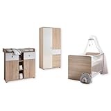 WIKI Babyzimmer Komplett-Set in Eiche Sonoma Optik / Weiß - Babyzimmer Möbel-Set...