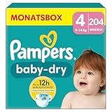 Pampers Windeln Größe 4 (9-14kg) Baby-Dry, Maxi, MONATSBOX, bis zu 12 Stunden...