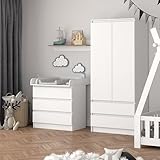 Vicco Wickelkommode Emma, Weiß, 80 x 87 cm mit 3 Schubladen, umbaubar zur Kommode ohne...