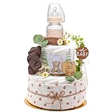 Trend Mama Windeltorte Wald mit Musselintuch,Baby Teeflasche, Spucktuch, Babysocken...