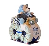 Windeltorte | Windelmotorrad Prinz mit Bär blau | Geschenk zur Geburt | Personalisiertes...