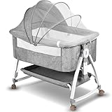 NIKYJM Beistellbett Baby,3 in 1 Babybett 6 Fach Höhenverstellung und Neigungsverstellung...