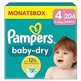 Pampers Windeln Größe 4 (9-14kg) Baby-Dry, Maxi, MONATSBOX, bis zu 12 Stunden...
