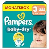 Pampers Baby-Dry Größe 3, 222 Windeln, 6kg-10kg, Bis zu 100% Auslaufschutz & Komfort die...