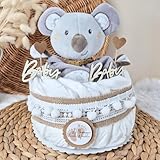 Windeltorte klein mit Kuscheltier Boho Vintage Stil | Geschenk zur Geburt | Made in...