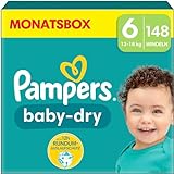 Pampers Windeln Größe 6 (13-18kg) Baby-Dry, Extra Large, MONATSBOX, bis zu 12 Stunden...