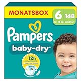 Pampers Baby-Dry Größe 6, 148 Windeln, 13kg-18kg, Bis zu 100% Auslaufschutz & Komfort...