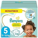 Pampers Baby Windeln Größe 5 (11-16kg) Premium Protection, 136 Stück, MONATSBOX,...