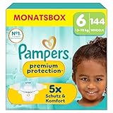 Pampers Premium Protection Größe 6, 144 Windeln, 13kg-18kg, Doppelter Schutz für die...