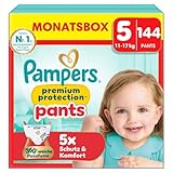 Pampers Premium Protection Pants Größe 5, 144 Windeln, 11kg-17kg, mit 360° Passform und...