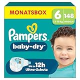 Pampers Baby-Dry Größe 6, 148 Windeln, 13kg-18kg, Bis zu 100% Auslaufschutz & Komfort...