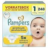 Pampers Premium Protection Größe 1, 248 Windeln, 2kg-5kg, unser Nr. 1 Haut- und...