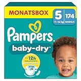 Pampers Baby-Dry Größe 5, 174 Windeln, 11kg-16kg, Bis zu 100% Auslaufschutz & Komfort...