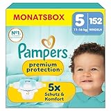 Pampers Premium Protection Größe 5, 152 Windeln, 11kg-16kg, Doppelter Schutz für die...