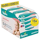 Pampers Sensitive Baby-Feuchttücher, 15 Packungen mit 80 Feuchttüchern,1200...