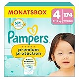 Pampers Premium Protection Größe 4, 174 Windeln, 9kg-14kg, Doppelter Schutz für die...