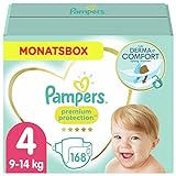Pampers Baby Windeln Größe 4 (9-14kg) Premium Protection, Maxi, 168 Stück, MONATSBOX,...