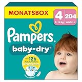 Pampers Baby-Dry Größe 4, 204 Windeln, 9kg-14kg, Bis zu 100% Auslaufschutz & Komfort die...