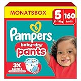Pampers Baby-Dry Pants Größe 5, 160 Windeln, 11kg-17kg, 360° Passform hilft, Auslaufen...