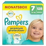 Pampers Premium Protection Größe 7, 128 Windeln, 15kg+, Doppelter Schutz für die Haut...