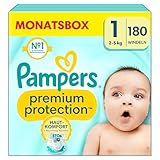 Pampers Baby Windeln Größe 1, Premium Protection, Windeln x180, 2kg-5kg, Doppelter...