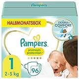 Pampers Baby Windeln Größe 1 (2-5kg) Premium Protection, Newborn, HALBMONATSBOX, bester...