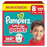 Pampers Baby-Dry Pants Größe 8, 117 Windeln, 17kg+, 360° Passform hilft, Auslaufen zu...