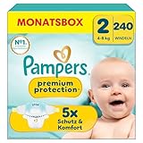 Pampers Premium Protection Größe 2, 240 Windeln, 4kg-8kg, Doppelter Schutz für die Haut...