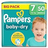 Pampers Baby-Dry Größe 7, 50 Windeln, 15kg+, für bis zu 100% Auslaufschutz die ganze...