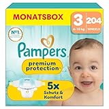 Pampers Premium Protection Größe 3, 204 Windeln, 6kg-10kg, unser Nr. 1 Haut- und...