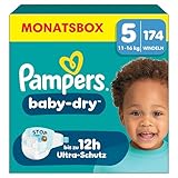 Pampers Baby-Dry Größe 5, 174 Windeln, 11kg-16kg, Bis zu 100% Auslaufschutz & Komfort...