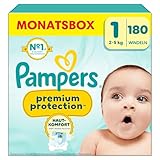 Pampers Premium Protection Größe 1, 180 Windeln, 2kg-5kg, Doppelter Schutz für die Haut...