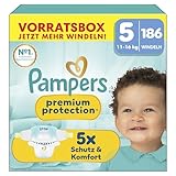 Pampers Premium Protection Größe 5, 186 Windeln, 11kg-16kg, unser Nr. 1 Haut- und...