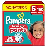 Pampers Baby-Dry Pants Größe 5, 160 Windeln, 11kg-17kg, 360° Passform hilft, Auslaufen...
