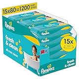 Pampers Fresh Clean Feuchttücher 15 Packungen mit 80 Stück, 1200 Feuchttücher, milder...